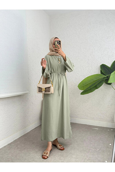 TATULA Comfortable Cut Long Dress with Tie Detail