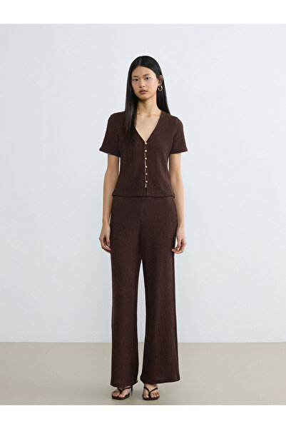 LC Waikiki Nevavm Textured Women's Trousers with Elastic Waist