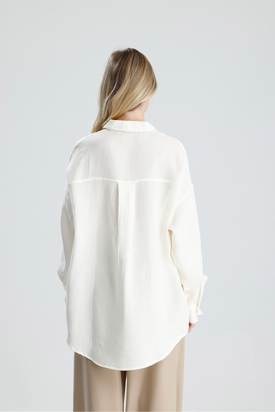 EDITION WOMAN Cămașă din bumbac oversize, lavabilă, din muselină naturală ecru |   EK100165030