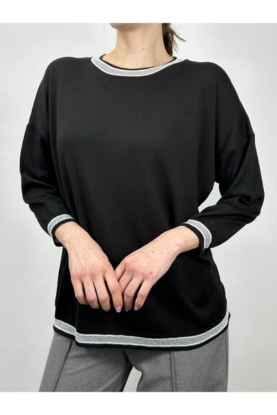 GND Λεπτή μπλούζα από βισκόζη με γιακά και τελείωμα μανίκι με γκλίτερ