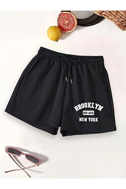 CLASSY.MODA Μαύρο σορτς με στάμπα, άνετη εφαρμογή, ελαστική μέση, καθημερινό ...