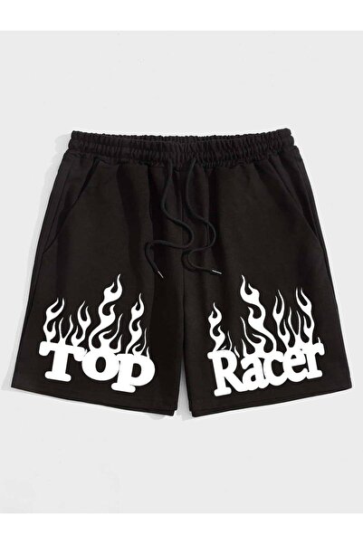 CLASSY.MODA Μαύρο σορτς με στάμπα, άνετη εφαρμογή, ελαστική μέση, καθημερινό ...