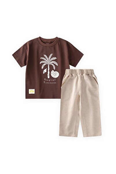 Cigit Σετ Παντελόνι Λινό 2-10 Ετών Καφέ