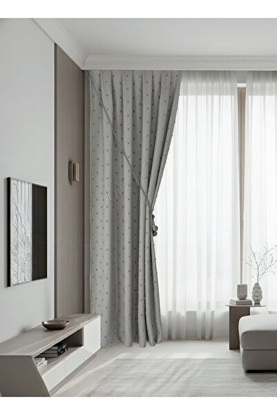 cheap's home Ponponlu Kabartma Dokulu Modern Keten Fon Perde - Seyrek Pileli ...