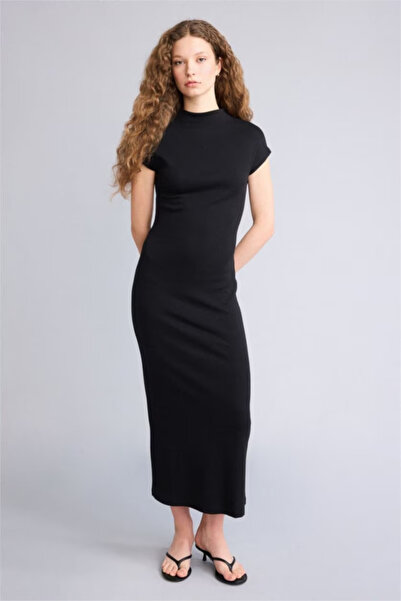 DeFacto Cotton Bodycon Body-Hugging High Neck Modal Short Sleeve Midi Dress H...
