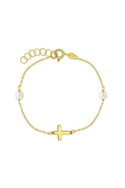 BEBEGOLD Βραχιόλι από χρυσό 14Κ για παιδιά – Σχέδιο σταυρού με μαργαριτάρια