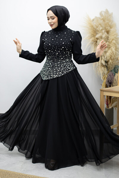 Tesettür Dünyası Βραδινό Φόρεμα Τεσεττούρ με Φούστα Σιφόν και Πέτρες TSD26019...