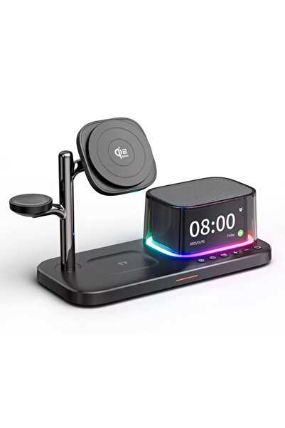 Bubitechh 5’i 1 Arada 25W Qi2 Kablosuz Şarj Standı Bluetooth Hoparlör Alarm S...