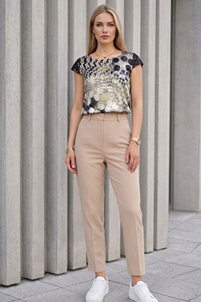 Lupinn Γυναικεία μπλούζα από σιφόν με σχέδια, κοντομάνικη, με κομψή υφή και λ...