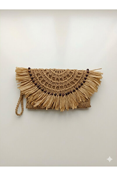 Ahşap Evi Kağıt İp Portföy Çanta Hasır El Çantası Portföy, Clutch Çanta
