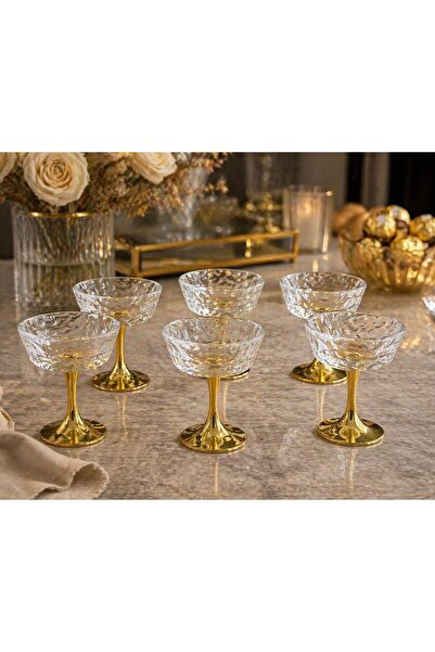decovien 6 Lı Zarif Tasarımlı Gold Ayaklı Lokumluk & İkramlık & Dekoratif Şek...