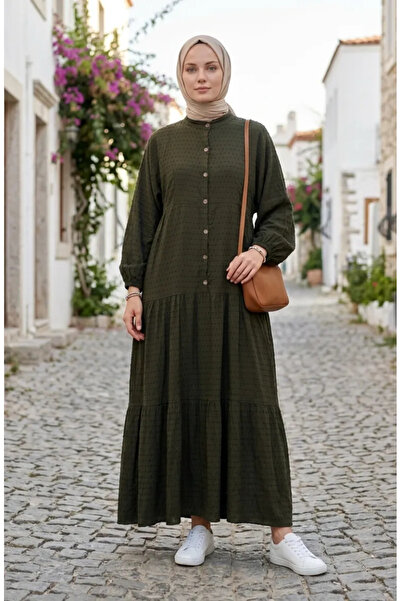 sefamerve Φόρεμα με ανάγλυφη υφή και κουμπιά 2255-02 Χακί