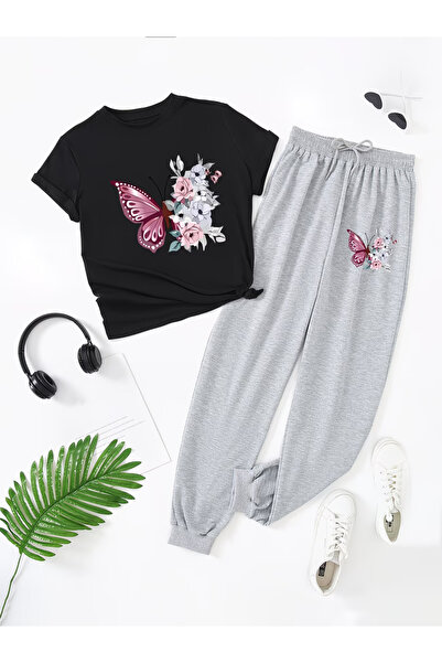 LAVİTTA Buterfaly Printed Sweatpants and T-Shirt - Jogger T-Shirt Bottom Top ...