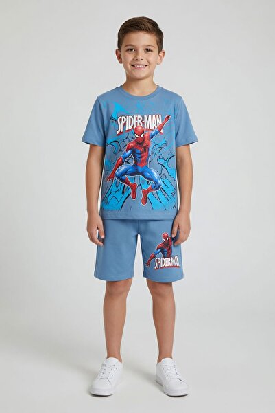 Cansın Mini Blue Spiderman Printed T-Shirt Boys Shorts Set 23942