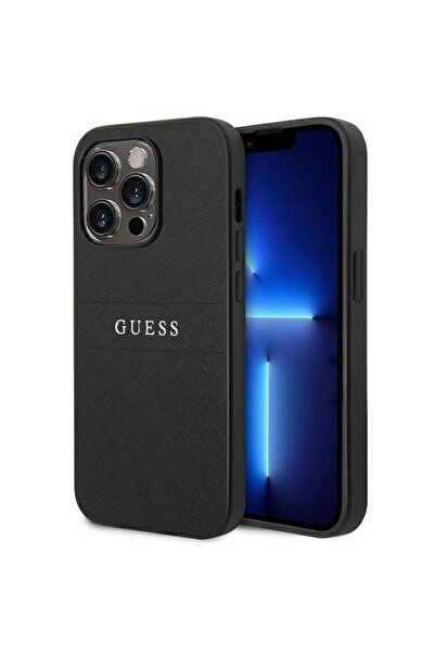 Guess Θήκη Saffiano Ριγέ για iPhone 14 Pro, από TPU και Δέρμα, Μαύρη