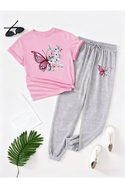 LAVİTTA Buterfaly Printed Sweatpants and T-Shirt - Jogger T-Shirt Bottom Top ...