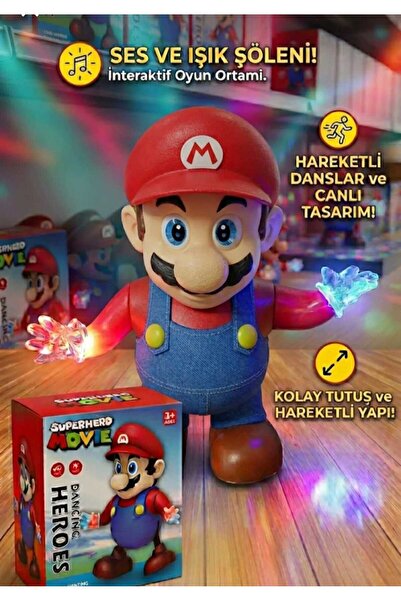lasttech Işıklı Sesli Müzikli Dans Eden Mario Figür Oyuncak (22 cm) - Pilli H...