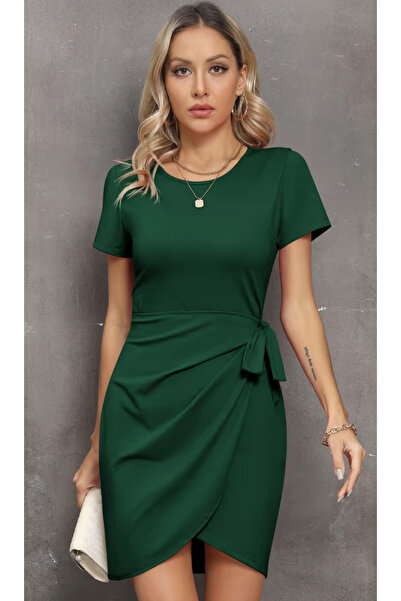 Bodyco Μίνι Φόρεμα Κρουαζέ Κοντομάνικο με Σούρες και Δέσιμο Εφαρμοστό Καθημερ...