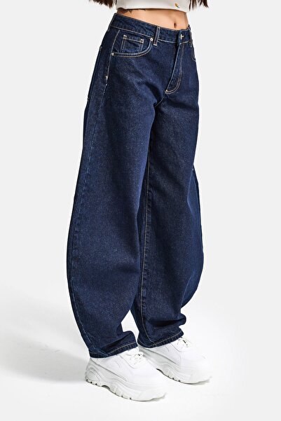 it's basic Kadın İndigo Selvedge 7s6-50 Mega Balon Fit %100 Koton Denim Jean