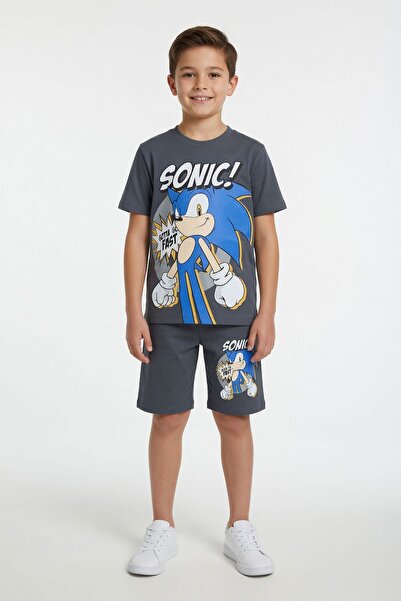 Cansın Mini Smoked Hedgehog Sonic Printed Boys' T-Shirt and Shorts 2-Piece Se...