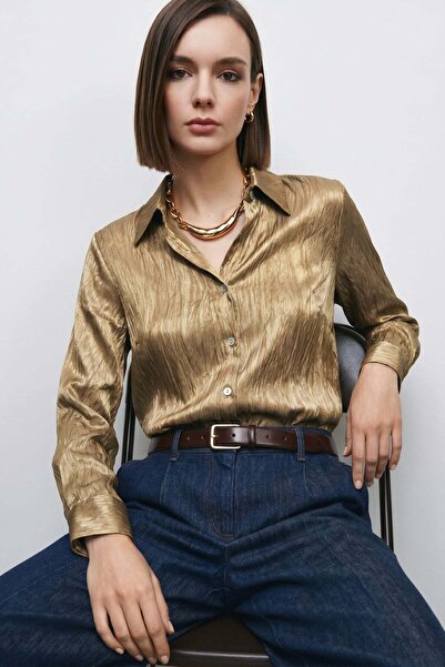 Sateen Casual πουκάμισο - Μπεζ