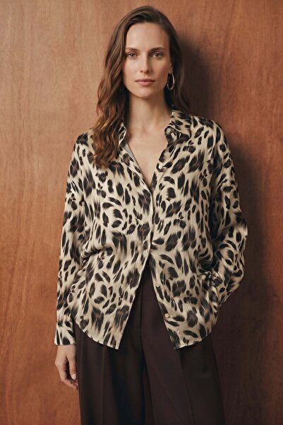 Sateen Πουκάμισο με λεοπάρ σχέδιο - Λεοπάρ