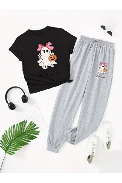 LAVİTTA T-Shirt Sweatpants Jogger - Printed Bottom Top Sweatpants Set Oversiz...
