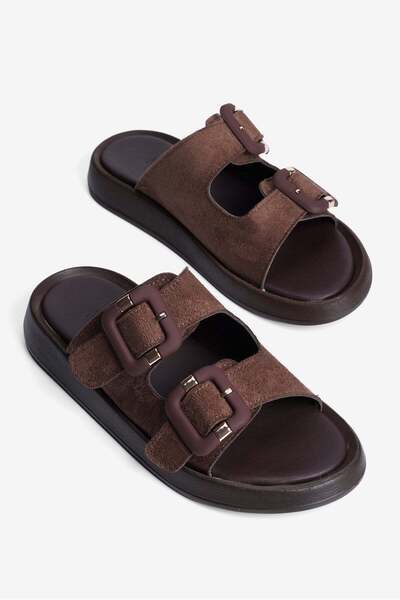 Mubiano Γυναικείες σουέτ παντόφλες με διπλό λουράκι με αγκράφα, καθημερινές ά...