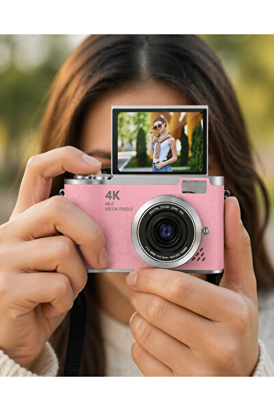 Clevora 48 MP Vlog Kamera 1080P Video Flip Screen Uzun Pil Ömrü Selfie Kamera