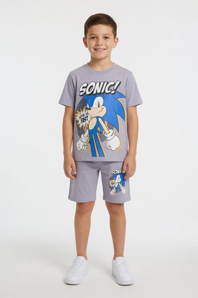 Cansın Mini Gray Hedgehog Sonic Printed Boys' T-Shirt and Shorts 2-Piece Set ...