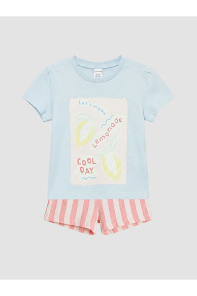 LC Waikiki Lcw Babyblue Printed Baby Girl Shorts Set