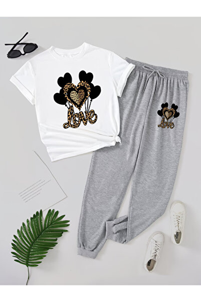 LAVİTTA Love Printed Sweatpants and T-Shirt - Jogger T-Shirt Top and Bottom S...