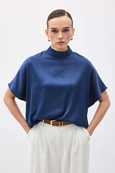 Sateen Μπλούζα με μανίκια νυχτερίδας - Ίντιγκο