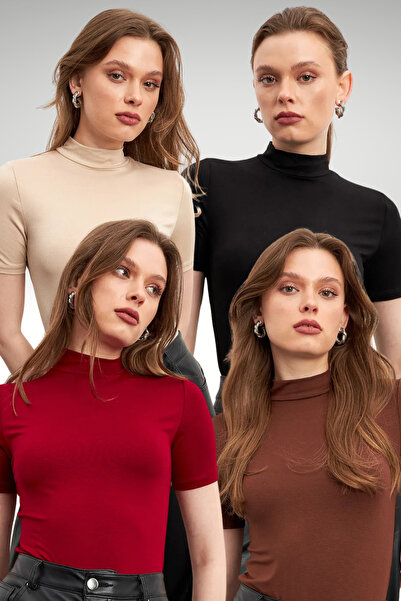 Bipantolon Γυναικεία Μαύρη Κρεμ Μπλούζα σε Καφέ Βουργουνδία 4 τεμαχίων με κον...