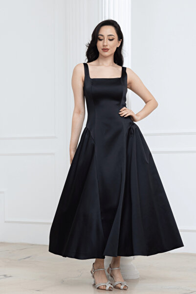 BEYBOS Φόρεμα μίντι σατέν με κορδόνι στη μέση - ΜΑΥΡΟ