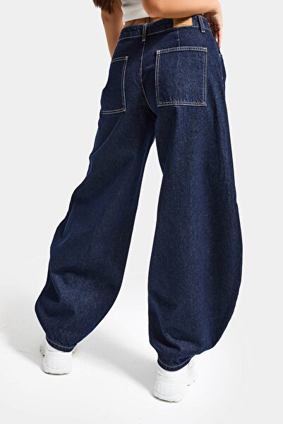 it's basic Kadın İndigo Selvedge 7s6-50 Mega Balon Fit %100 Koton Denim Jean