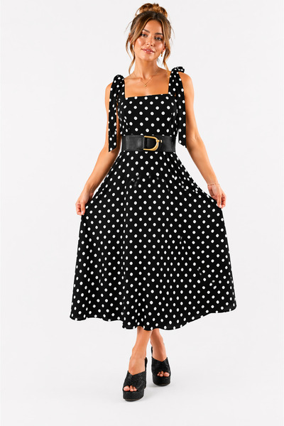 Kureyzibies Γυναικείο φόρεμα μίντι με ζώνη και πουά σχέδιο