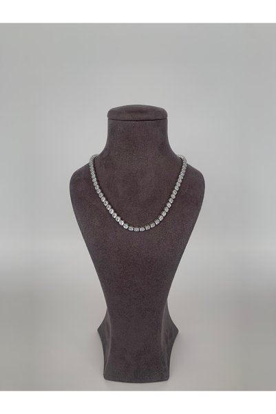 MİLYEM jewelry Women's Waterway Necklace Silver Color Crystal Stone Luxury Design