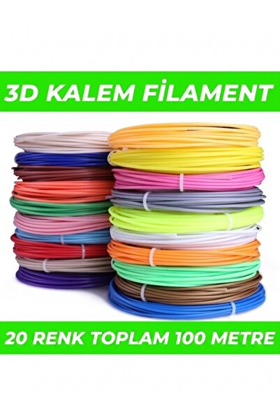 tekmation (SADECE FİLAMENT) 3d Pen Filament Pla 1.75mm Pla 20 Renk X 5 Metre ...