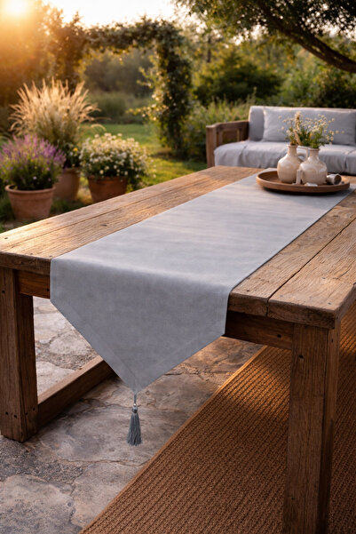 Econice Gri Renk Duck Keten Dekoratif Runner 40 x 140 cm