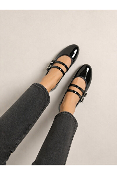 FootFrenzy Γυναικεία παπούτσια μπαλαρίνες από λουστρίνι με διπλή πόρπη Noir –...