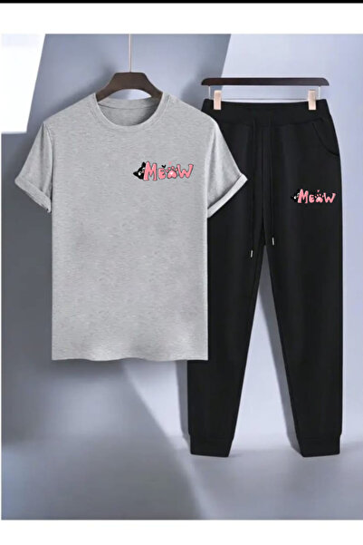 LAVİTTA Meow Printed Sweatpants and T-Shirt - Jogger T-Shirt Bottom Top Sweat...