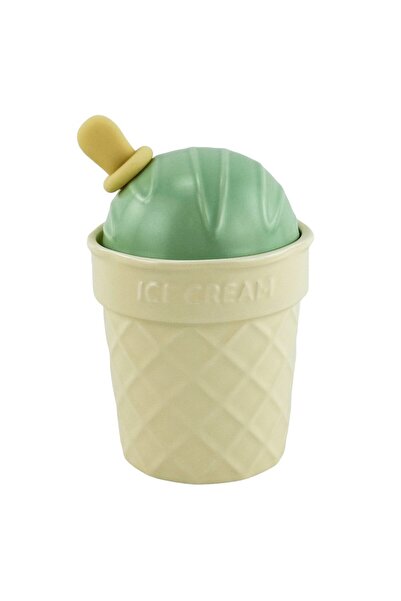 Trim Cana Ceramică Crem Cu Capac Verde Și Lingură 350 ml