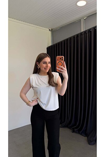 elif teke Velin Lace Back Padded Blouse Ecru