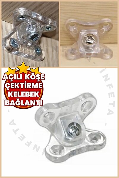 İnfeta 1 Adet Şeffaf Açılı Çektirme Köşe Kelebek Bağlantı Mobilya Raf & Dolap...