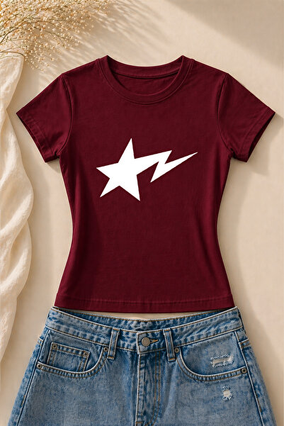 EVIus Γυναικείο μπλουζάκι Y2K με στάμπα αστέρια, κοντομάνικο, λίκρα, στενό εφ...