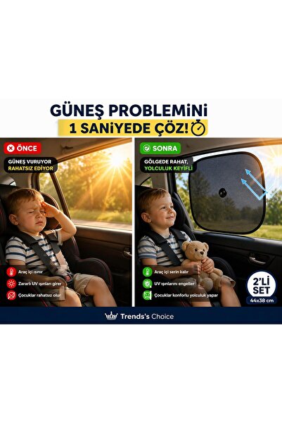 trends's choice Araç Oto Güneşlik Yan Cam Güneşlik Perde Vantuzlu Araç Yan Cam Güneşliği UV Korumalı