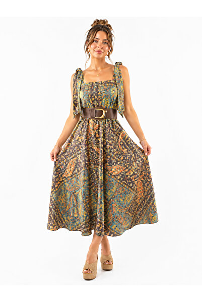 Kureyzibies Γυναικείο φόρεμα μίντι με ζώνη και πουά σχέδιο