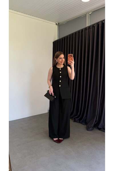 elif teke Velar Striped Vest Suit Black