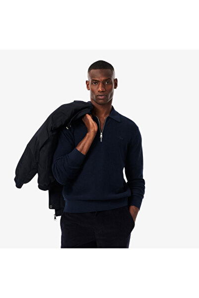 Lacoste Erkek Classic Fit Yarım Fermuarlı Lacivert Kazak